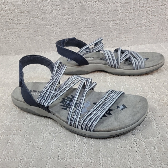 Skechers Women's Size 9 Raggae Slim Navy Blue Silver Memory Foam Slip On Sandals - Picture 12 of 12